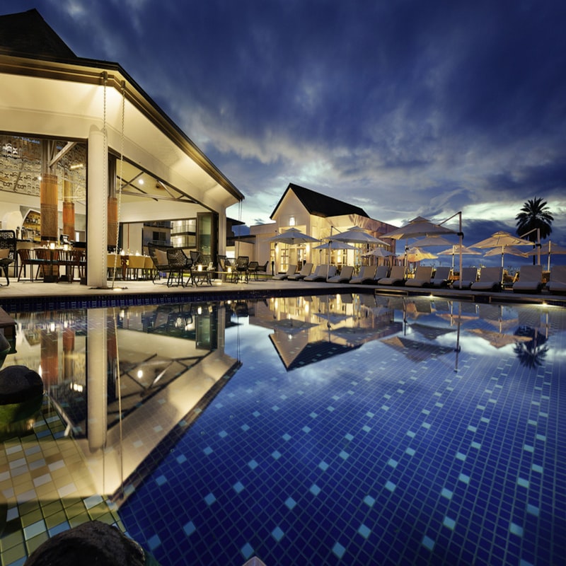 Resort guest using RFID wristband for pool and spa access