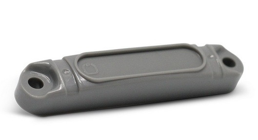 Gray hard-case on-metal UHF RFID tag with screw holes at both ends